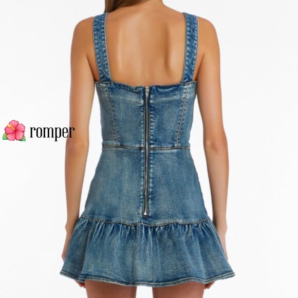 Amanda Uprichard Piper romper denim ruffle back zip size small - Picture 9 of 9